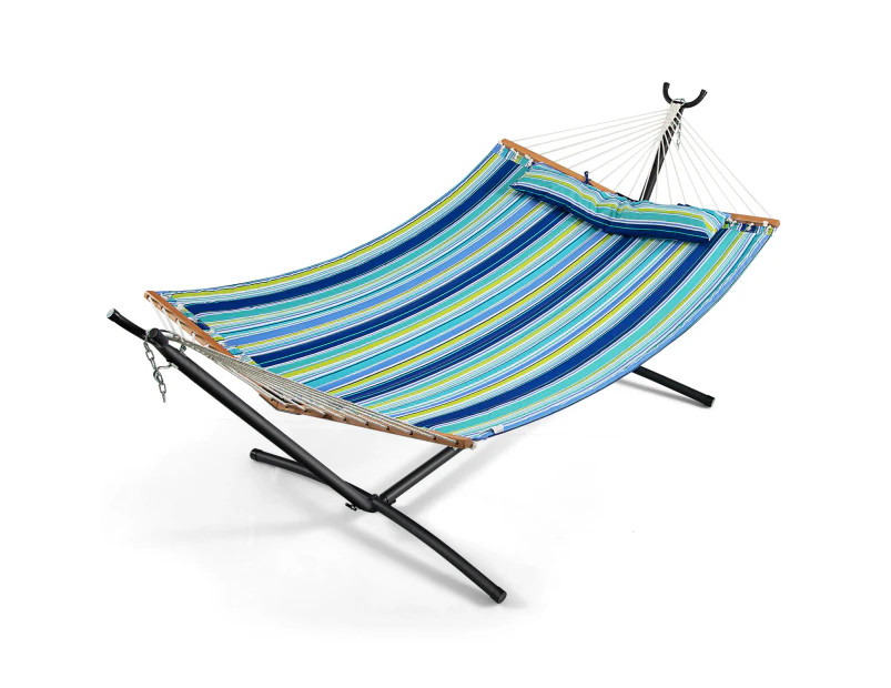 Costway Patio Haning Hammock Outdoor Swing Bed Backyard Garden Travel Blue(No Stand)