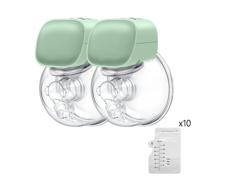 2 Pack Portable Electric Breast Pump Double Wearable  Hands-Free Pump Low Noise & Painless -24mm Flange - Green - Green