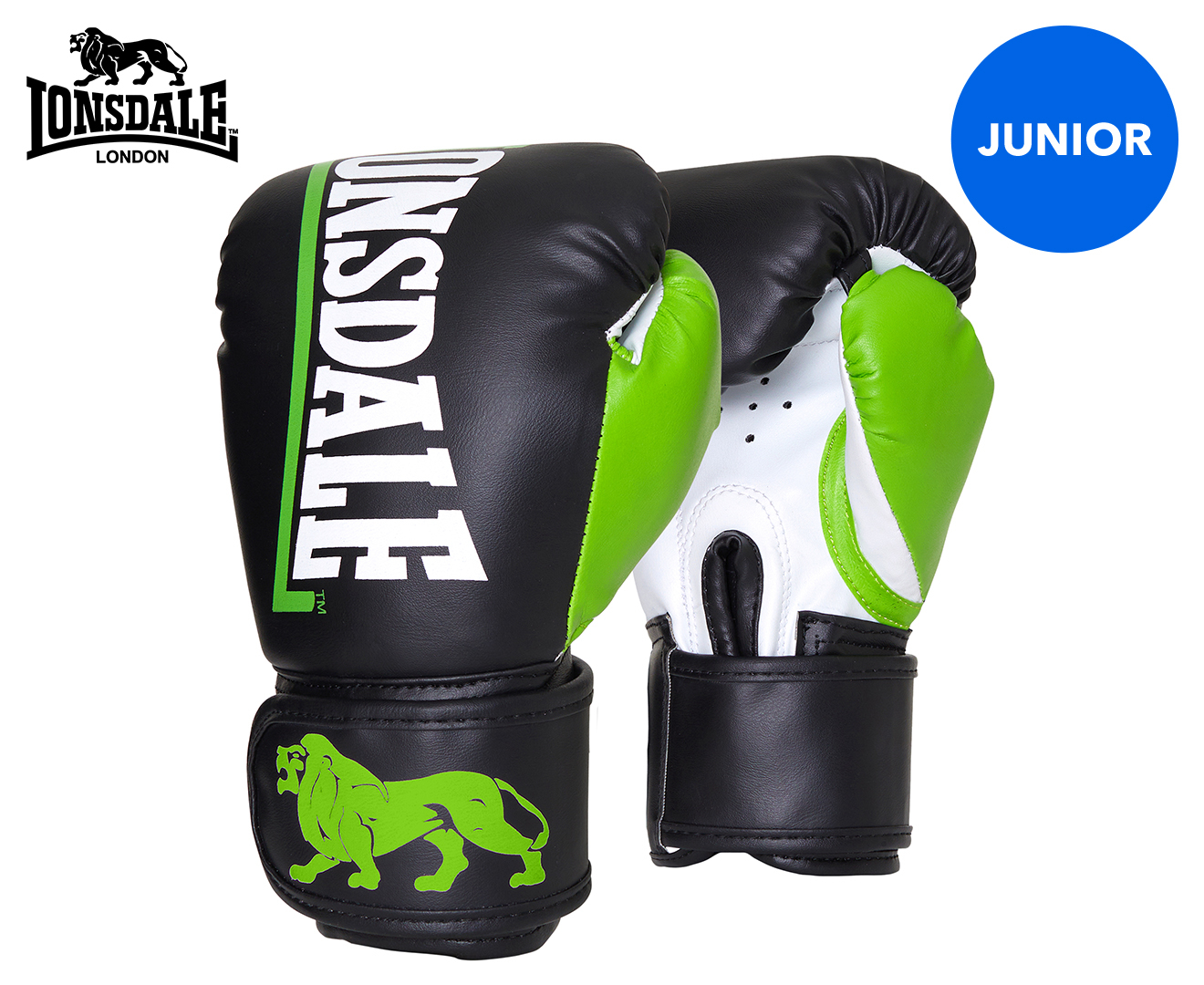 Lonsdale Challenger Junior 6oz Training Boxing Glove Pair Kids 6y Black Green Catch .nz