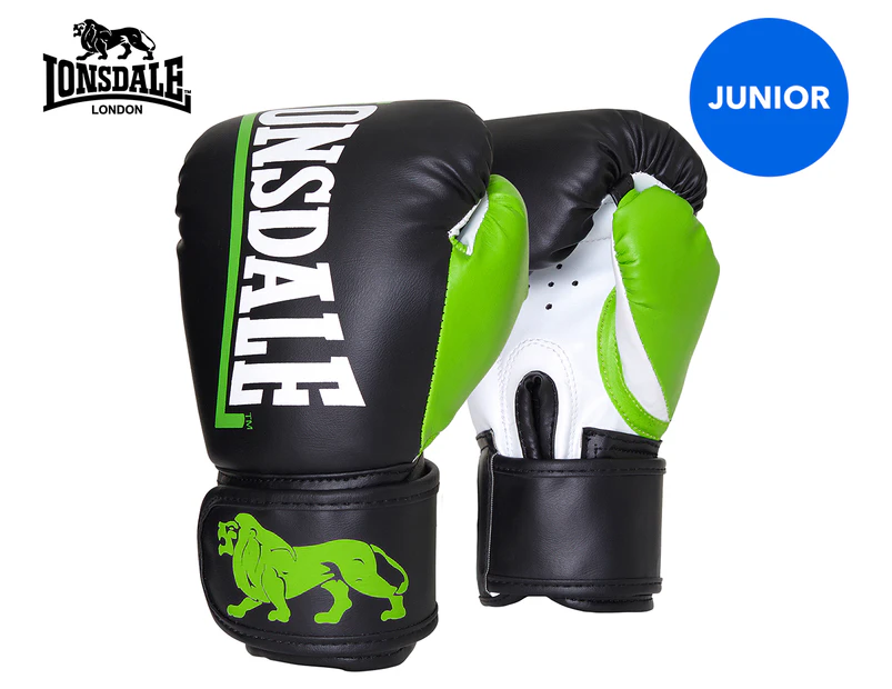Lonsdale Challenger Junior Boxing Gloves - Black/White/Green