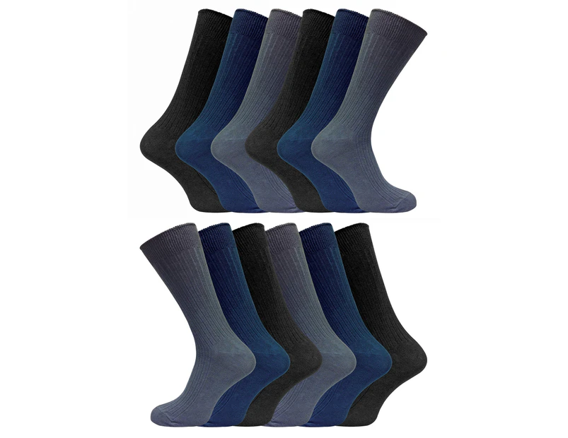 12 Pair Multipack Mens 100% Cotton Socks | Sock Snob | Ribbed Dress Socks | Size 6-11 & 11-14 - BNG