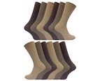12 Pair Multipack Mens 100% Cotton Socks | Sock Snob | Ribbed Dress Socks | Size 6-11 & 11-14 - Brown