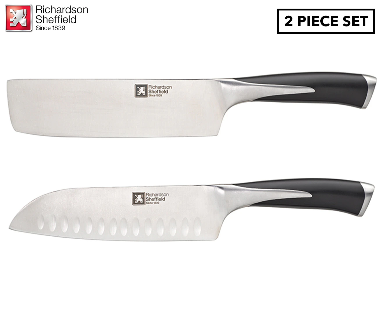 2pc Richardson Sheffield Superb Kyu 30cm Stainless Steel Santoku/Nakiri Knife