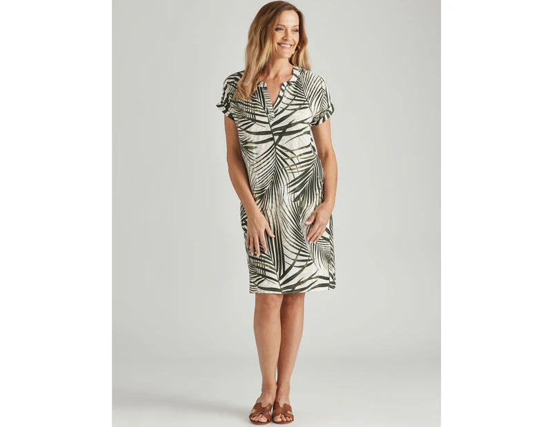 Millers Extended Sleeve Knee Length Rayon Dress - Womens - Khaki Tropical