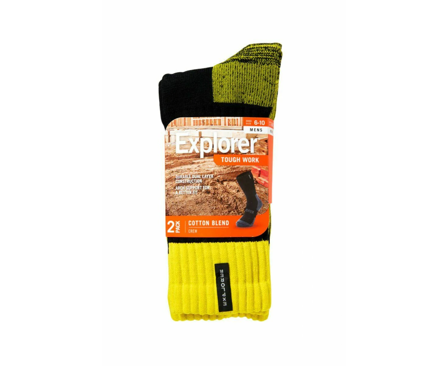 Men 10 x Explorer Tough Work Socks Wool Cotton Blend Durable Outdoor Crew Nylon/Polyester - Black/Yellow Tough Cotton SYNJ2W 01k