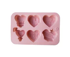 Heart Shape DIY Cake Mold Silicone 6 Cavity Valentines Day Candy Mold for Baking-Pink