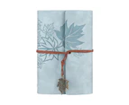 Notebook Loose-leaf Multifunctional Waterproof Stationery Retro Maple Leaf Faux Leather Diary for Gift-Light Blue