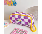 Stationery Box Dust-proof Easy Access Thick Checkerboard Pattern Pencil Pouch School Supplies-Purple