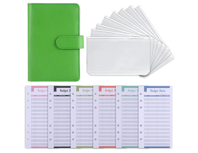 1 Set Budget Book Loose Leaf Multi-use Faux Leather Money Saving Schedule Planner for School-Green