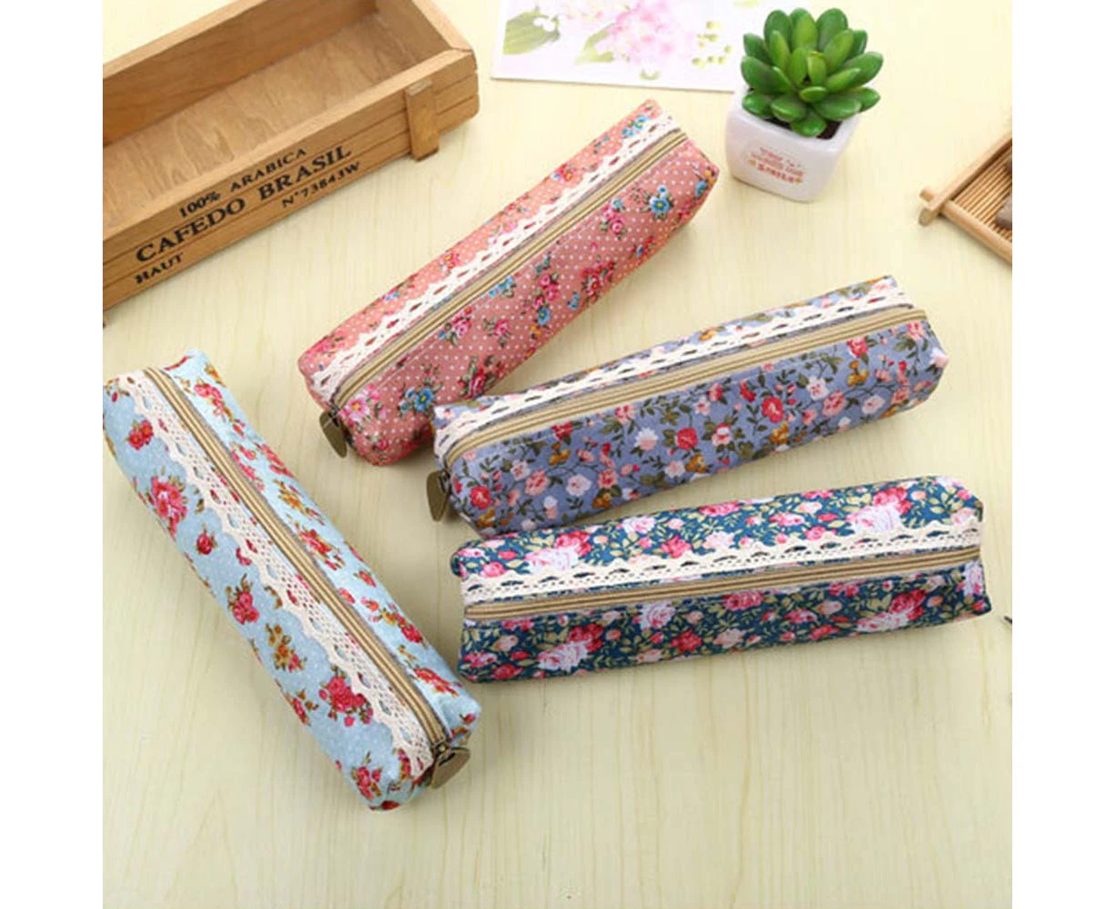 Elegant Flower Zipper Pencil Case Cosmetic Makeup Bag Students Stationary Gift-A-green