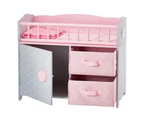 Polka Dots Princess Baby Doll Wooden Crib Bed with Storage Bin - Gift Toys for Girls - Pink & Gray Polka Dots