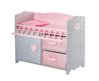 Polka Dots Princess Baby Doll Wooden Crib Bed with Storage Bin - Gift Toys for Girls - Pink & Gray Polka Dots
