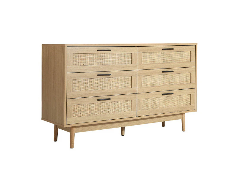 Artiss 6 Chest of Drawers Rattan Tallboy Cabinet Bedroom Clothes Storage Wood
