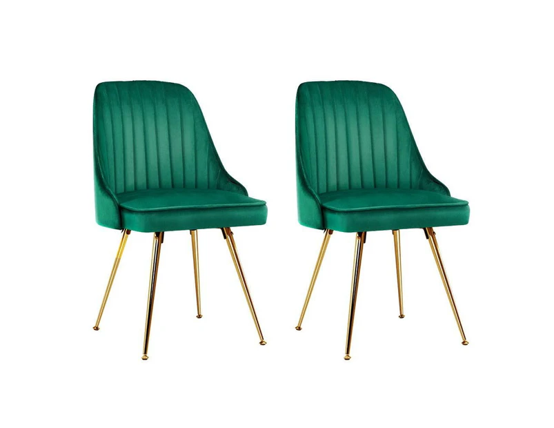 Artiss Set of 2 Dining Chairs Retro Chair Cafe Kitchen Modern Metal Legs Velvet Green