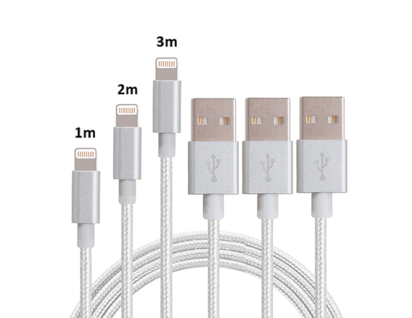 Three-Pack of Braided Universal Lightning Cables for iPad or iPhone-Silver