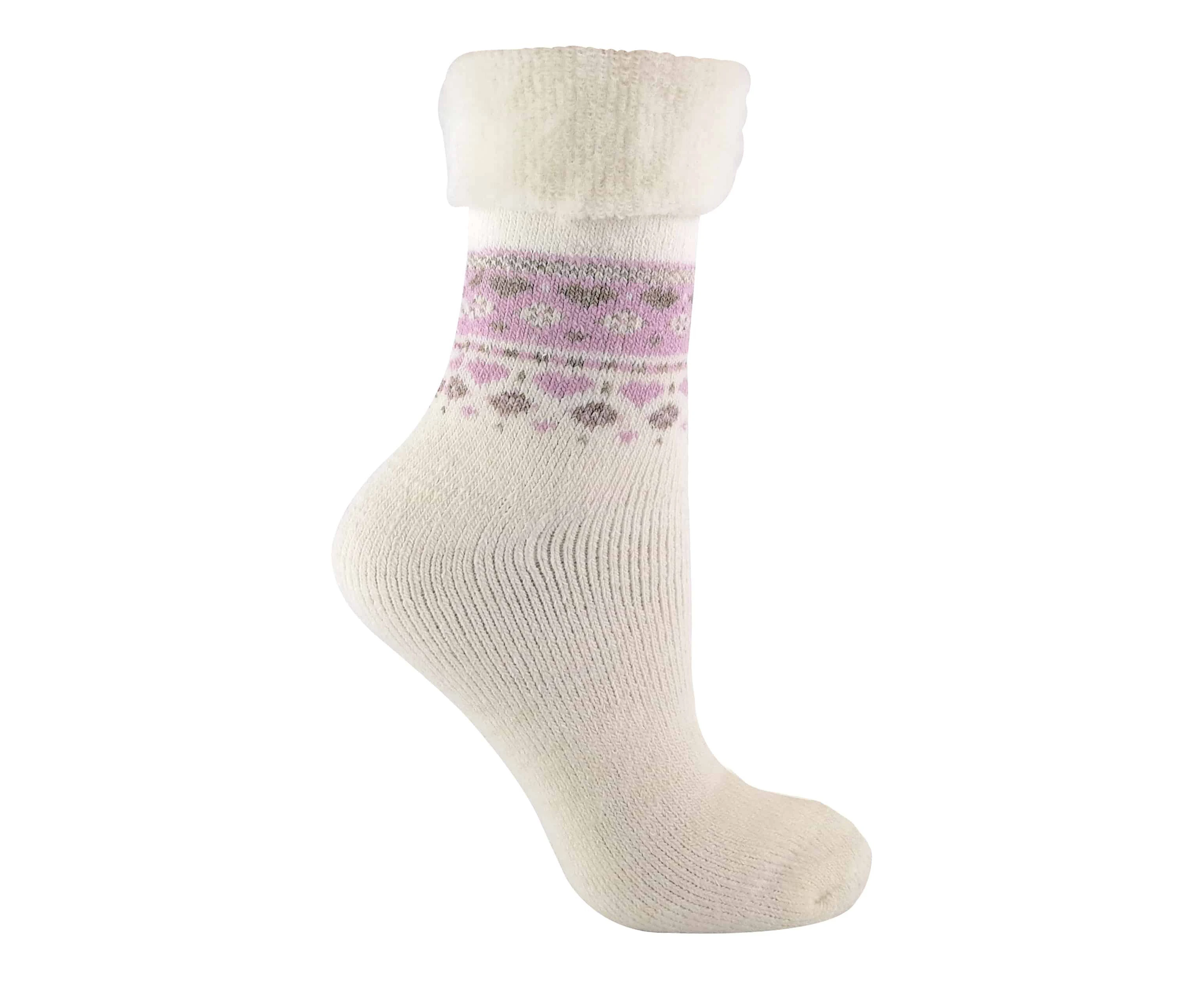 Sock Snob - Ladies Turn Over Top Warm Thermal Winter Nordic Bed Socks - Cream