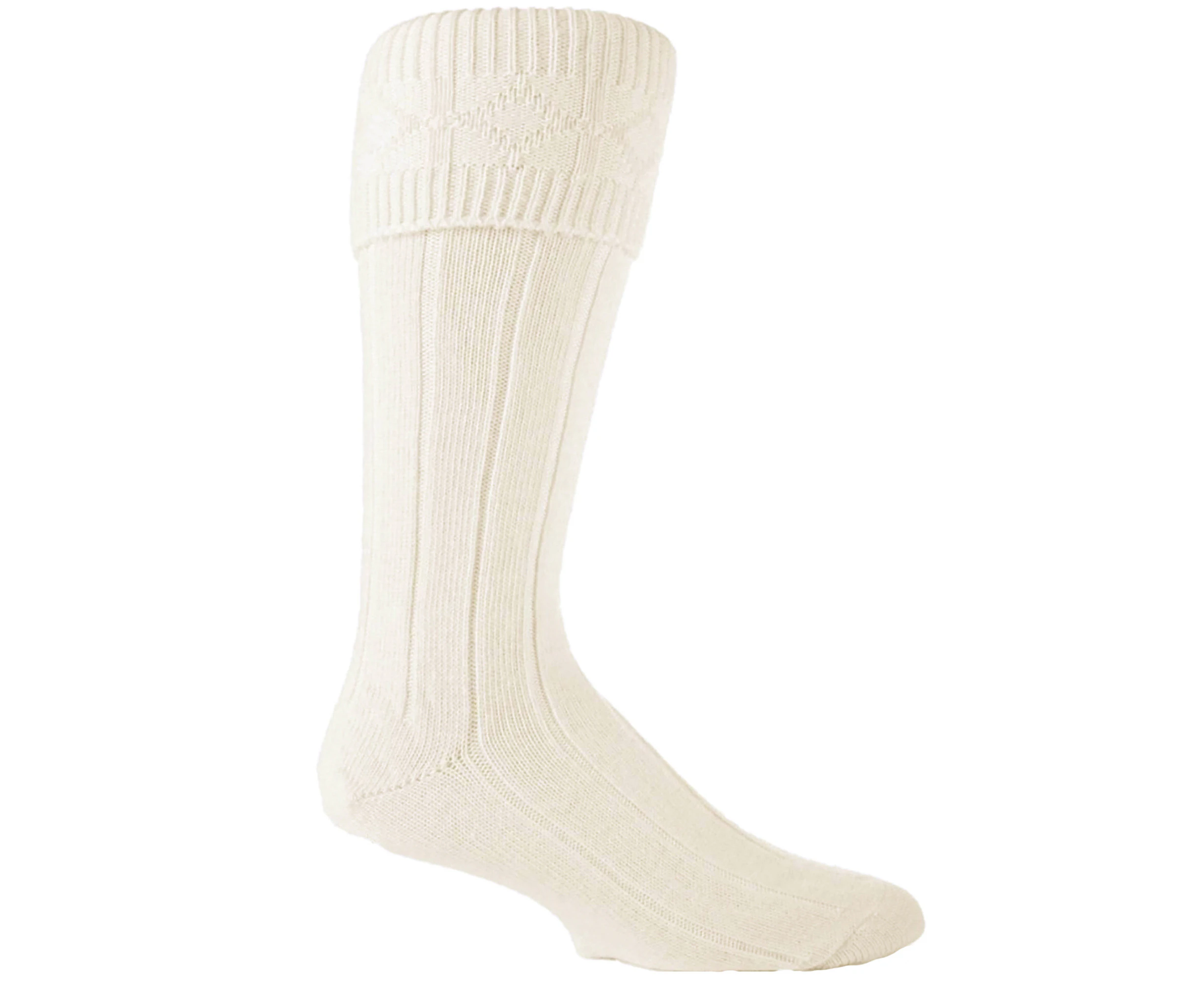 Mens Knee High Wool Blend Ribbed Cream Hose Kilt Socks - Cream