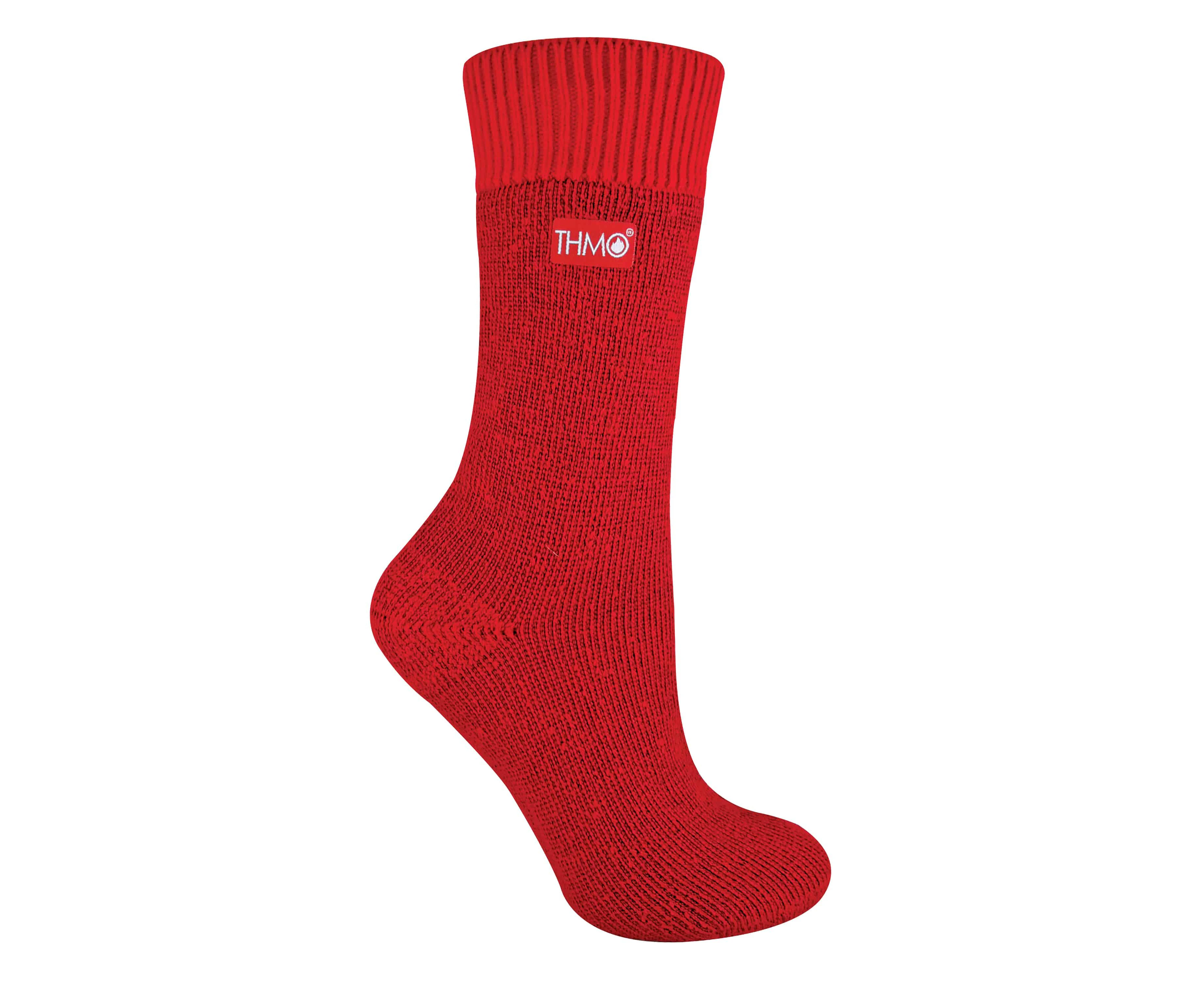 THMO - 1 Pair Ladies Thick Fleece Lined Warm Thermal Socks for Winter - Red