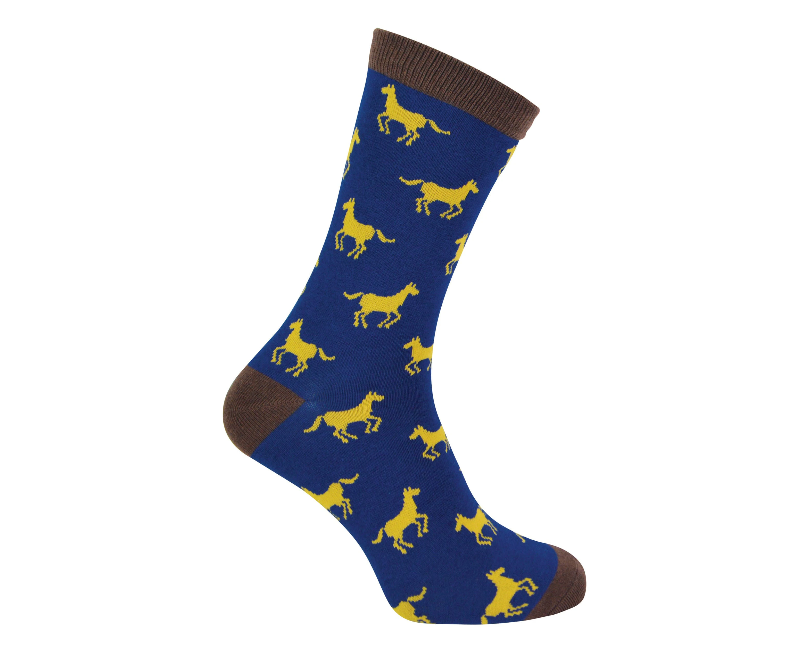 MR HERON - Mens Animal Patterned Design Soft Bamboo Novelty Socks - Horses (Navy)