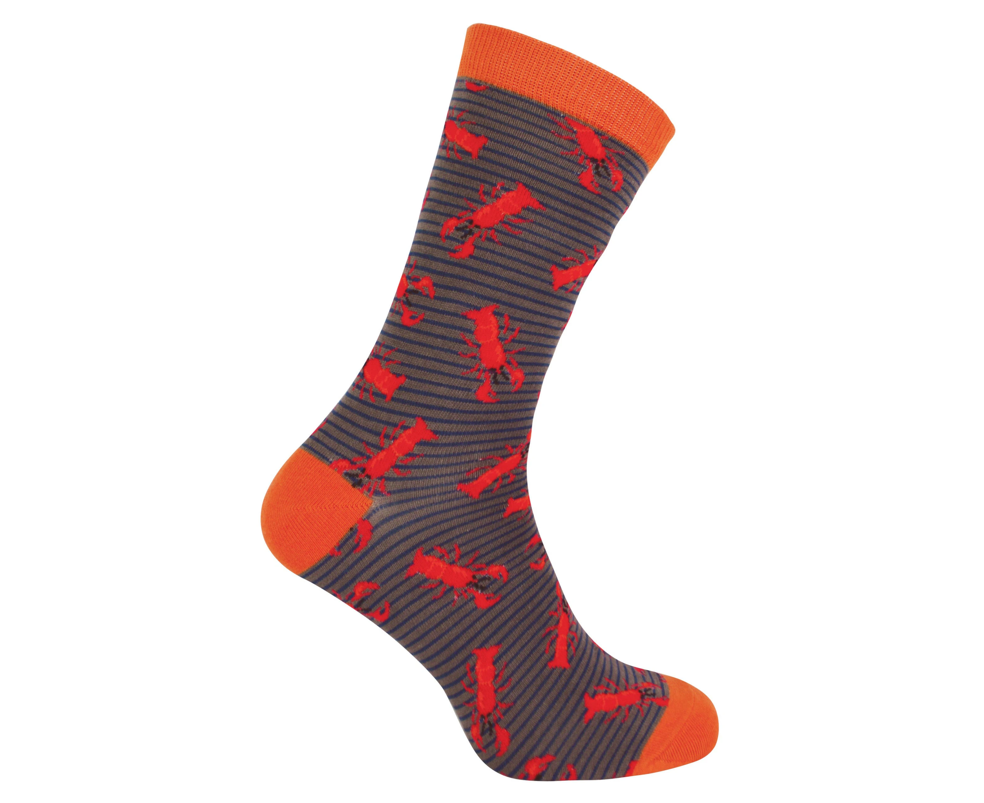 MR HERON - Mens Animal Patterned Design Soft Bamboo Novelty Socks - Lobster (Grey)