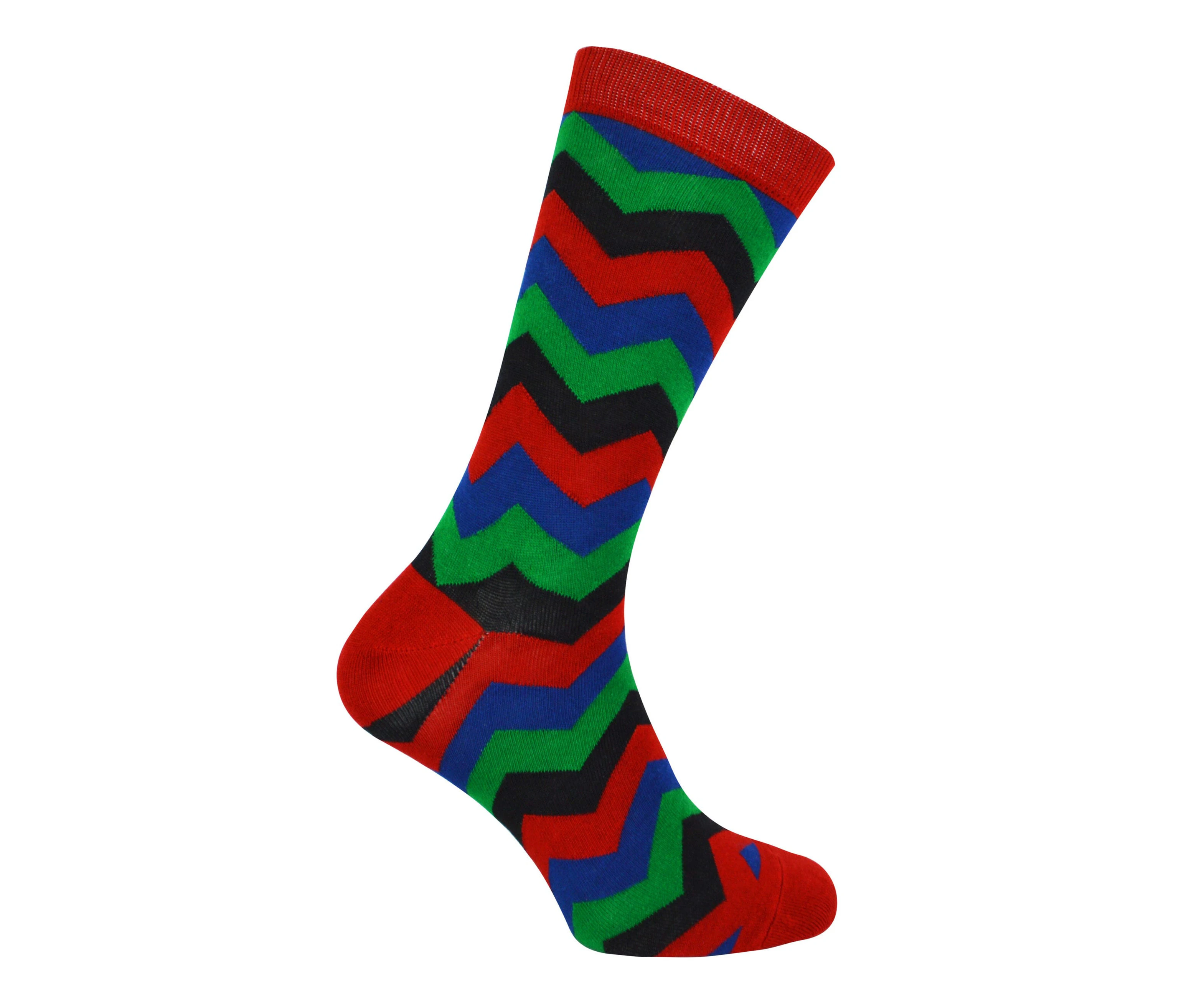 Mr Heron - Mens Bamboo Socks | Novelty Funky Socks | Patterned Argyle Striped Socks | Breathable Soft | Gifts for Him - Zig Zags (Red)