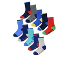 Non-Slip Baby Boy Socks | 10 Pair Pack | Sock Snob | Soft Cotton Socks with Star Grippers - Style 2