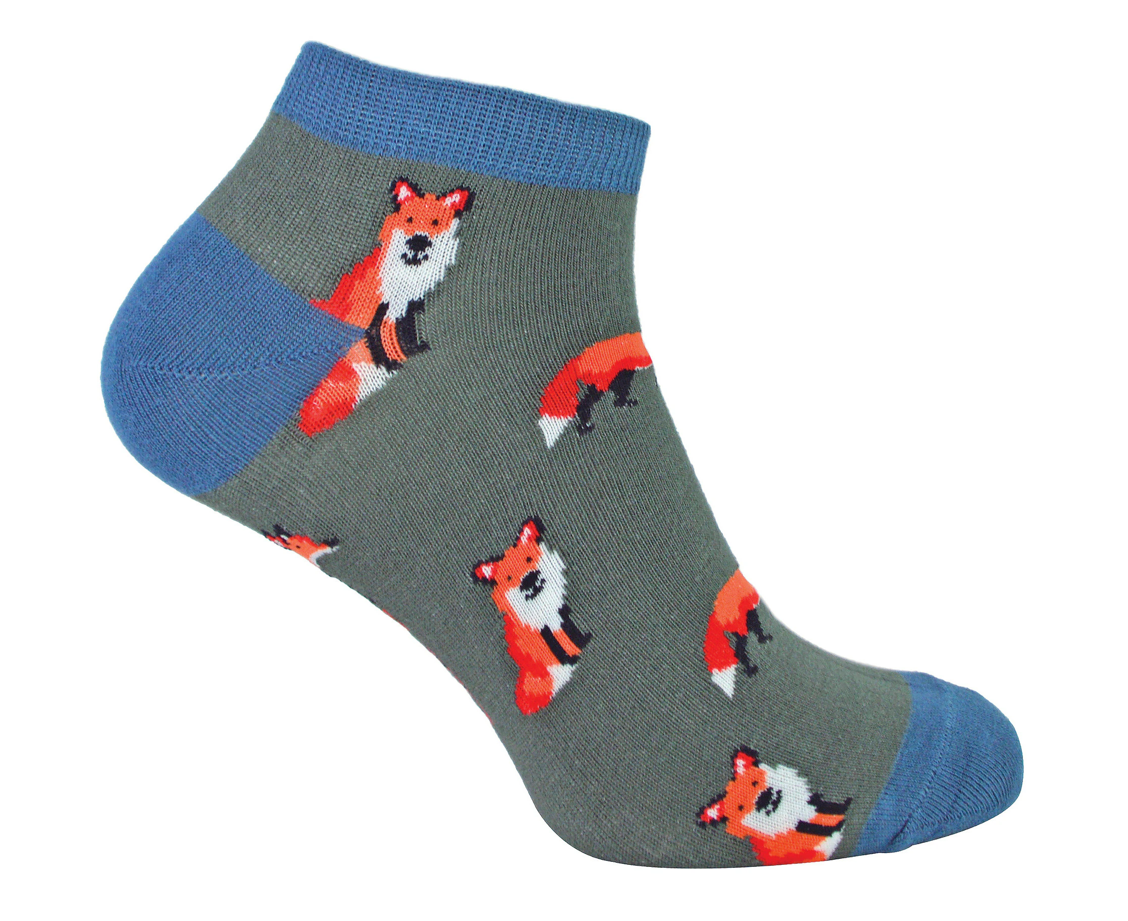 Mens Bamboo Trainer Socks | Mr Heron | Animal Themed Breathable Low Cut Sneaker Socks - Foxes (Charcoal)