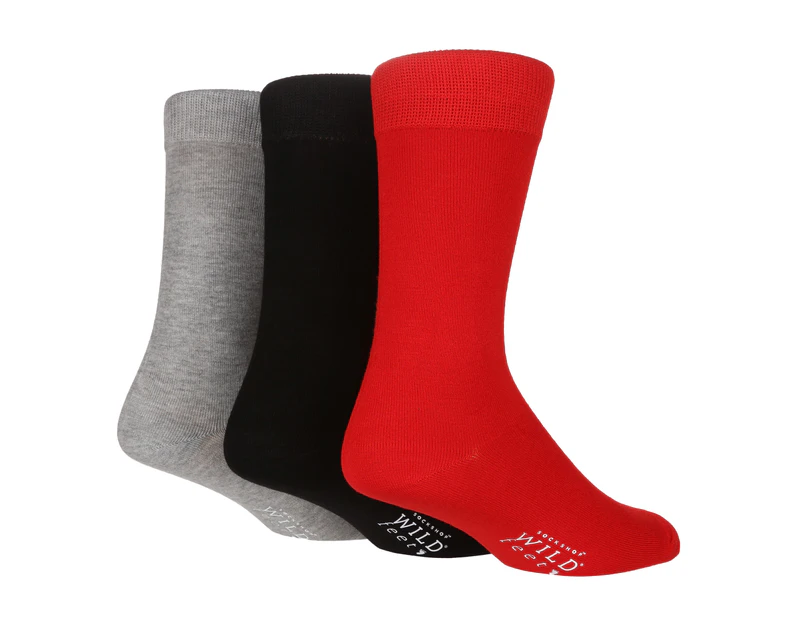 Mens Plain Bamboo Socks | 3 Pair Multipack | Sock Shop WILDFEET | Breathable Colourful Socks for the Summer - Red / Grey
