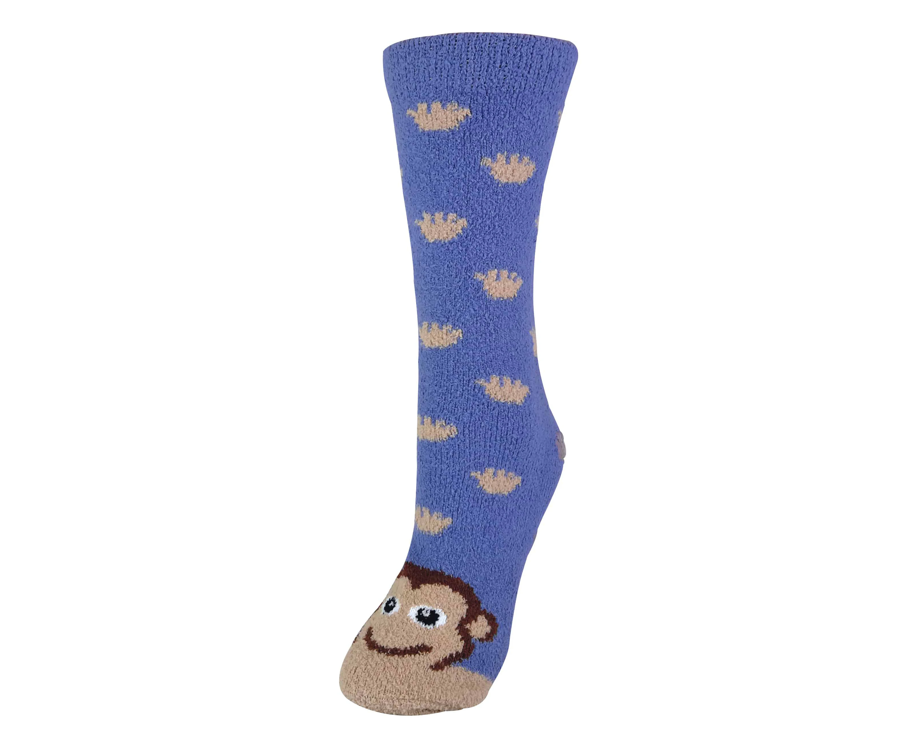 Ladies / Womens Fluffy Non Slip Slipper Socks with Animal Designs - Monkey