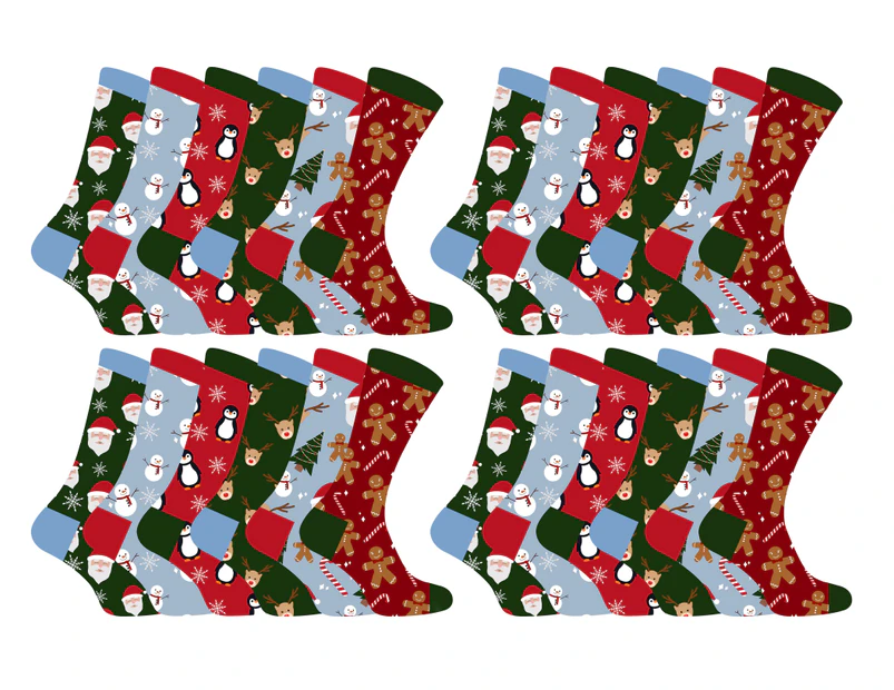 Kids Christmas Socks | Sock Snob | Novelty Fun Pattern Xmas Gift Socks for Boys & Girls - 24 Pack