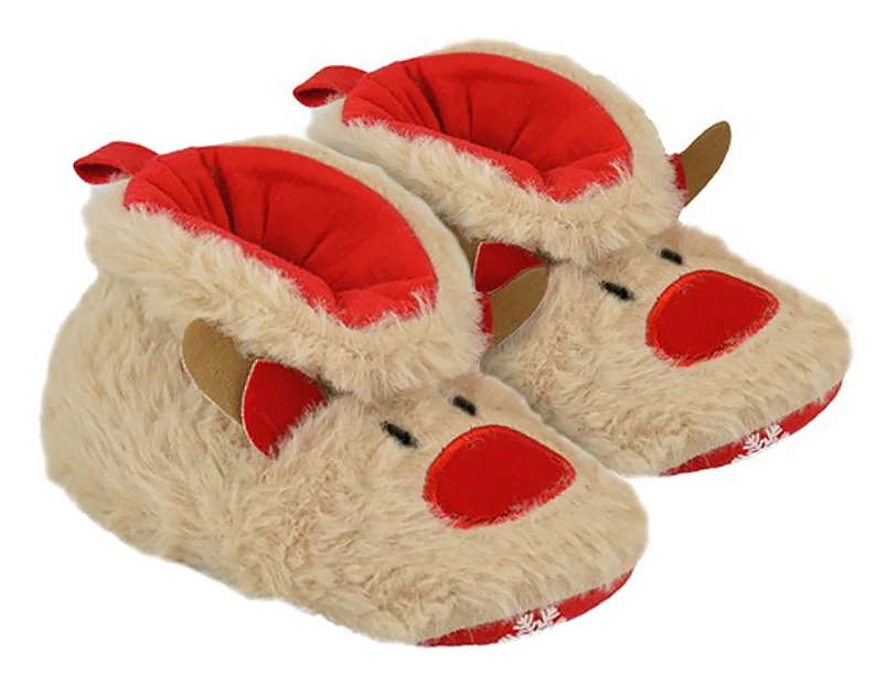 Baby Plush Christmas Slippers for Winter | Novelty Soft Sole Warm Elf & Reindeer Slippers for Baby Boys & Girls - Reindeer