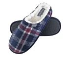 Dunlop - Mens Warm Plush Fleece Lined Slip on Mule Checked Plaid House Slippers - Navy