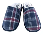 Dunlop - Mens Warm Plush Fleece Lined Slip on Mule Checked Plaid House Slippers - Navy