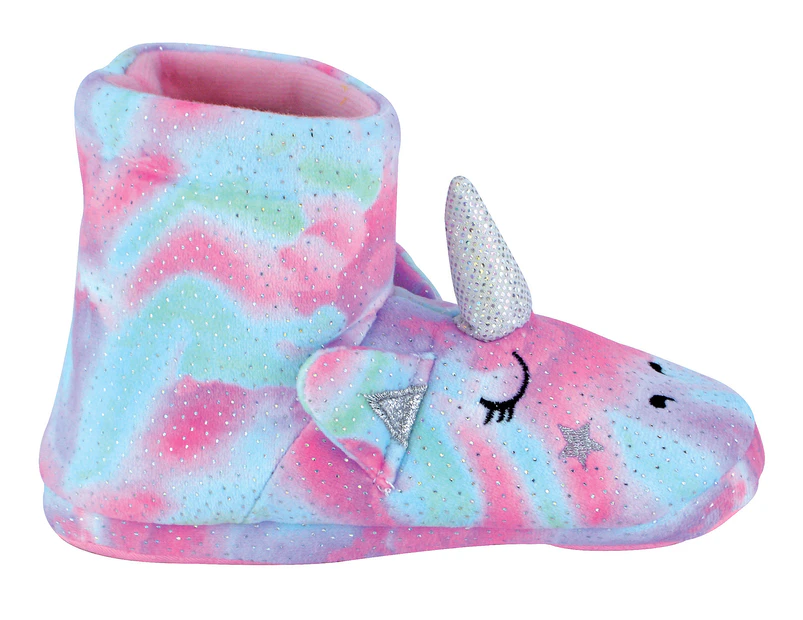 Kids 3D Pink Unicorn Slipper Boots | Rainbow Novelty Booties for Boys & Girls - Pink
