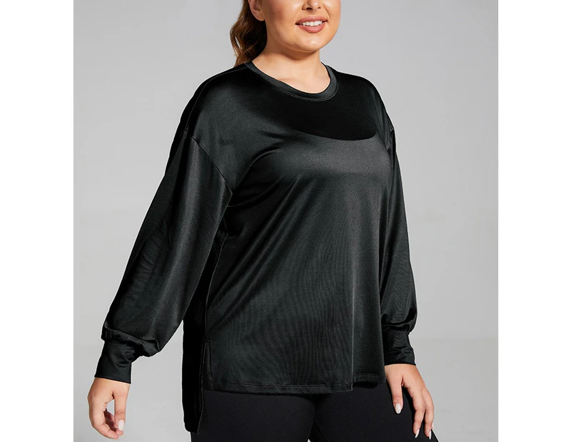 WeMeir Women's Plus Size Quick Dry Sports T-shirts Long Sleeve Workout Tops  Summer Activewear Loose Fit Athletic Yoga Tee Tops - Black