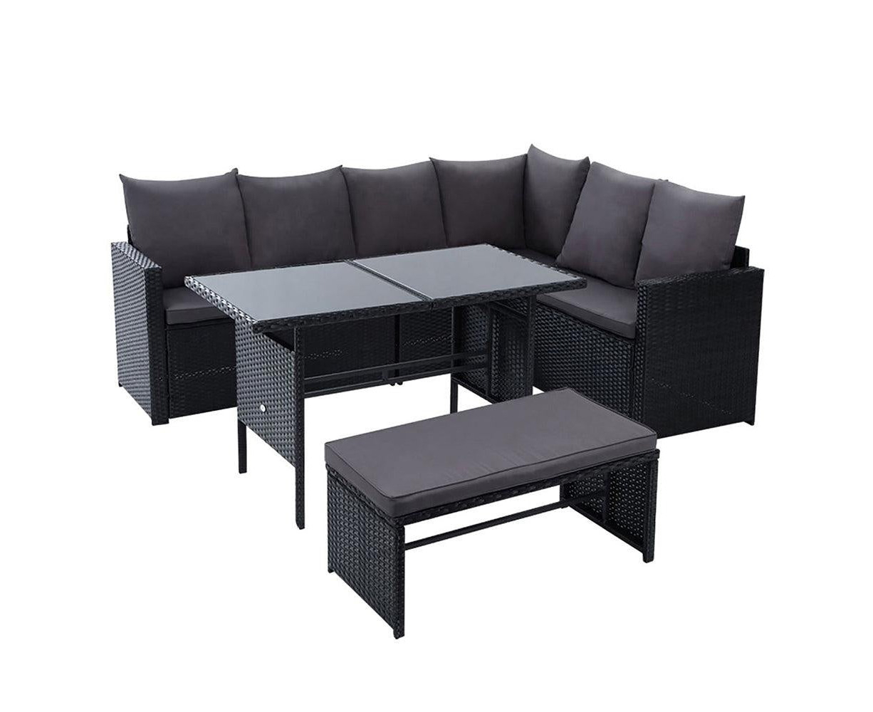 Gray and Dark Gray Great Deal Furniture Leo Outdoor Aluminum V-Shaped Sectional Sofa Set 