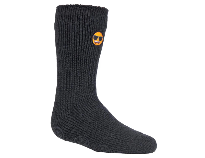 Heat Holders - Childrens Character Non Slip 2.3 TOG Winter Warm Thermal Slipper Socks with Grippers - Emoji Sunglasses