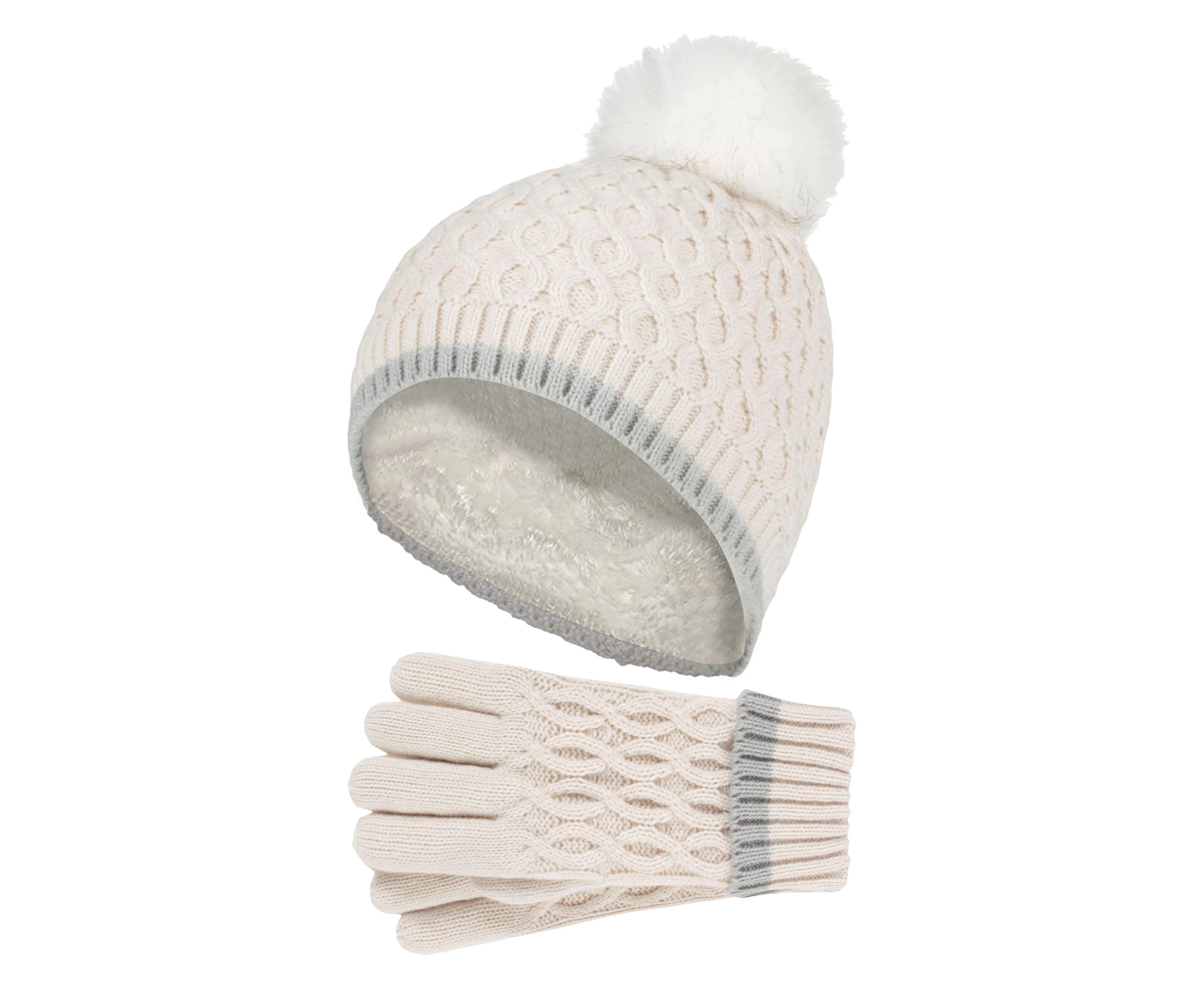 Heat Holders - Girls Thermal Insulated Pom Pom Bobble Beanie Hat and Gloves | Colourful Pastel Styles - Buttercream