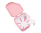 Denture Storage Box Anti-crack Store Dentures Professional Double Drain Easy to Use Denture Care Box for Cleaning Denture-Pink
