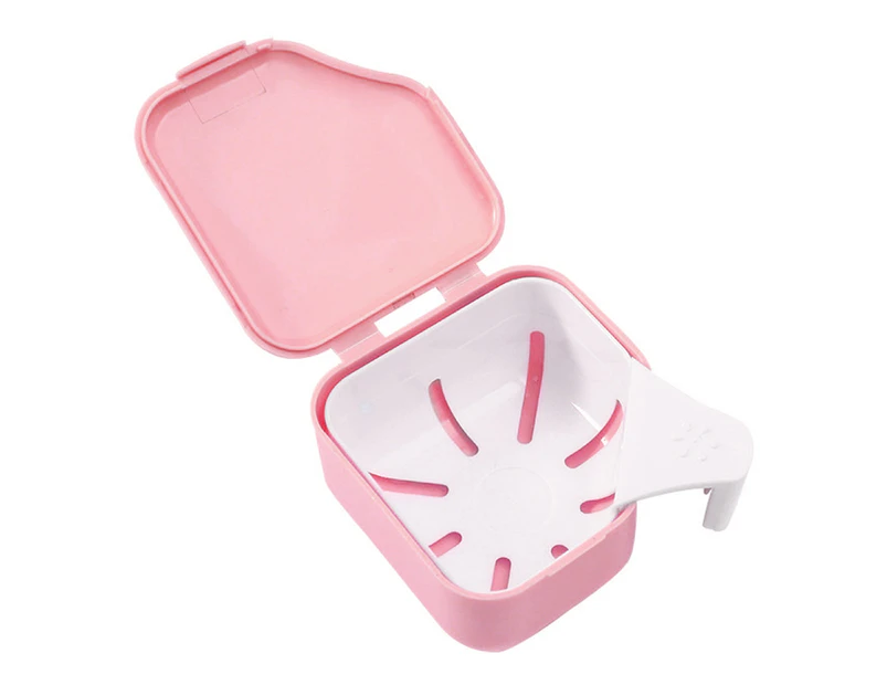 Denture Storage Box Anti-crack Store Dentures Professional Double Drain Easy to Use Denture Care Box for Cleaning Denture-Pink