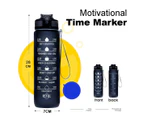 1L Sports Water Bottle Large Capacity Straw Time Motivational Drinking Bottle Fitness Gym - Black
