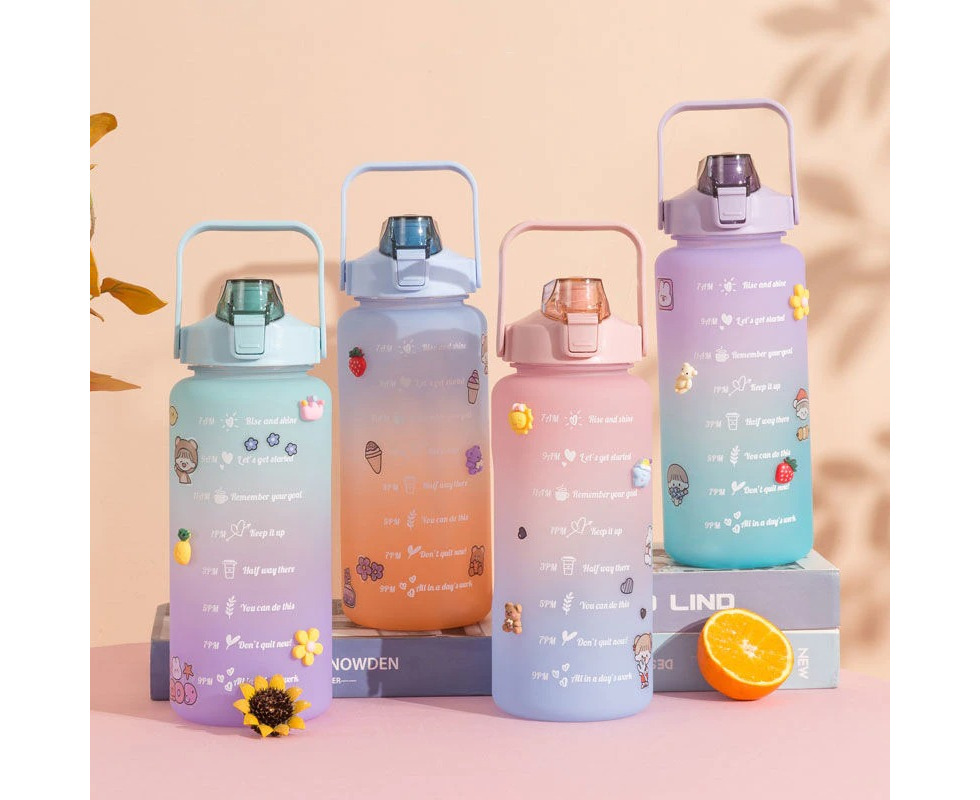 1L Plastic Sports Outdoor Blogilates Water Bottle With Time Scale