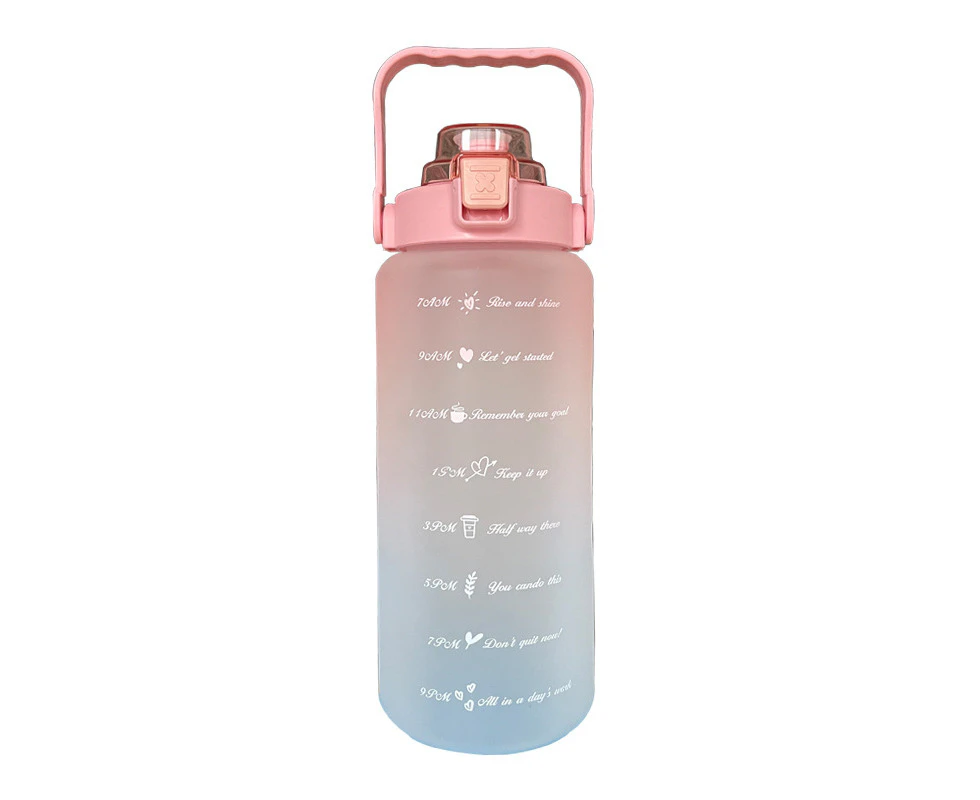 2L Sports Water Bottle Large Capacity Straw Time Motivational Drinking Bottle Fitness Gym - Pink Blue