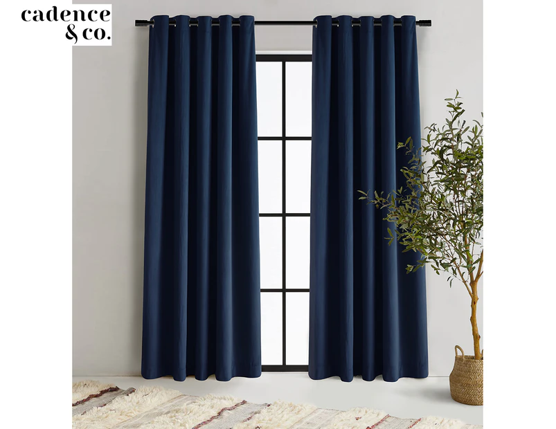 Cadence & Co 223x90cm Byron Block Eyelet Curtain Pair - Ocean Blue