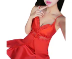Sexy Women Lace See Through Underwear Set Irregular Large Hem Babydoll G-String - Red