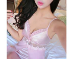 Sexy Women Lace See Through Underwear Set Irregular Large Hem Babydoll G-String - Pink