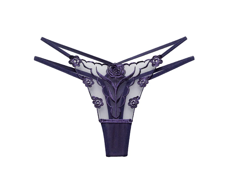 Halter Thin Cup Lace Bra Thong Set Transparent Wireless Women Bra Panties Set for Honeymoon - Blue