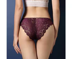 3Pcs/Set Underwear Close-fitting Visual Experience Spandex See-through Bra Three-piece Suit for Bedroom - Wine Red
