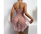 Sexy Bodysuit Deep V Slim Fit Plus Size Tie Belt Design Sexy Nightwear for Valentine Day - Pink