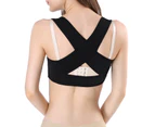Body Shaper Adjustable Buckle Cross Traction Gathering Breathable Support Back Shoulder Brace Front Closure Improve Posture Chest Brace for Daily Wear - Black
